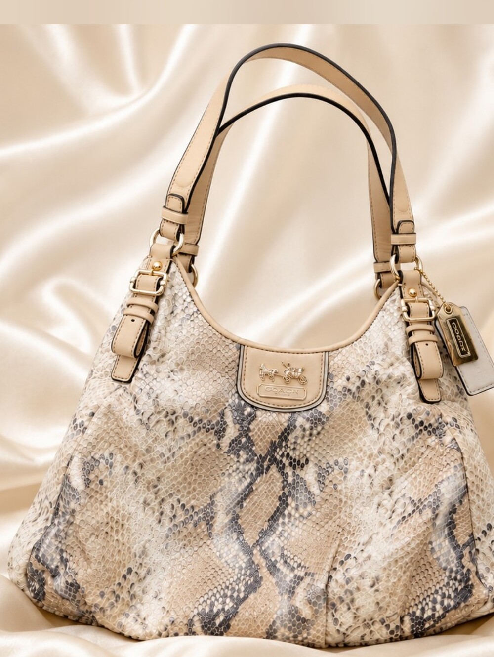 Coach Madison Maggie Python Shoulder Bag in Beige and Taupe